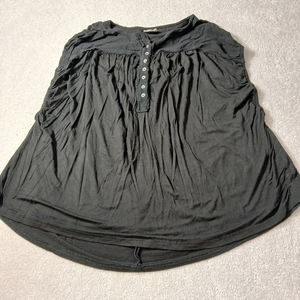 BKE Henley Womens Large Black Blouse Top Stretch Sleeveless Bohemian "baby doll"